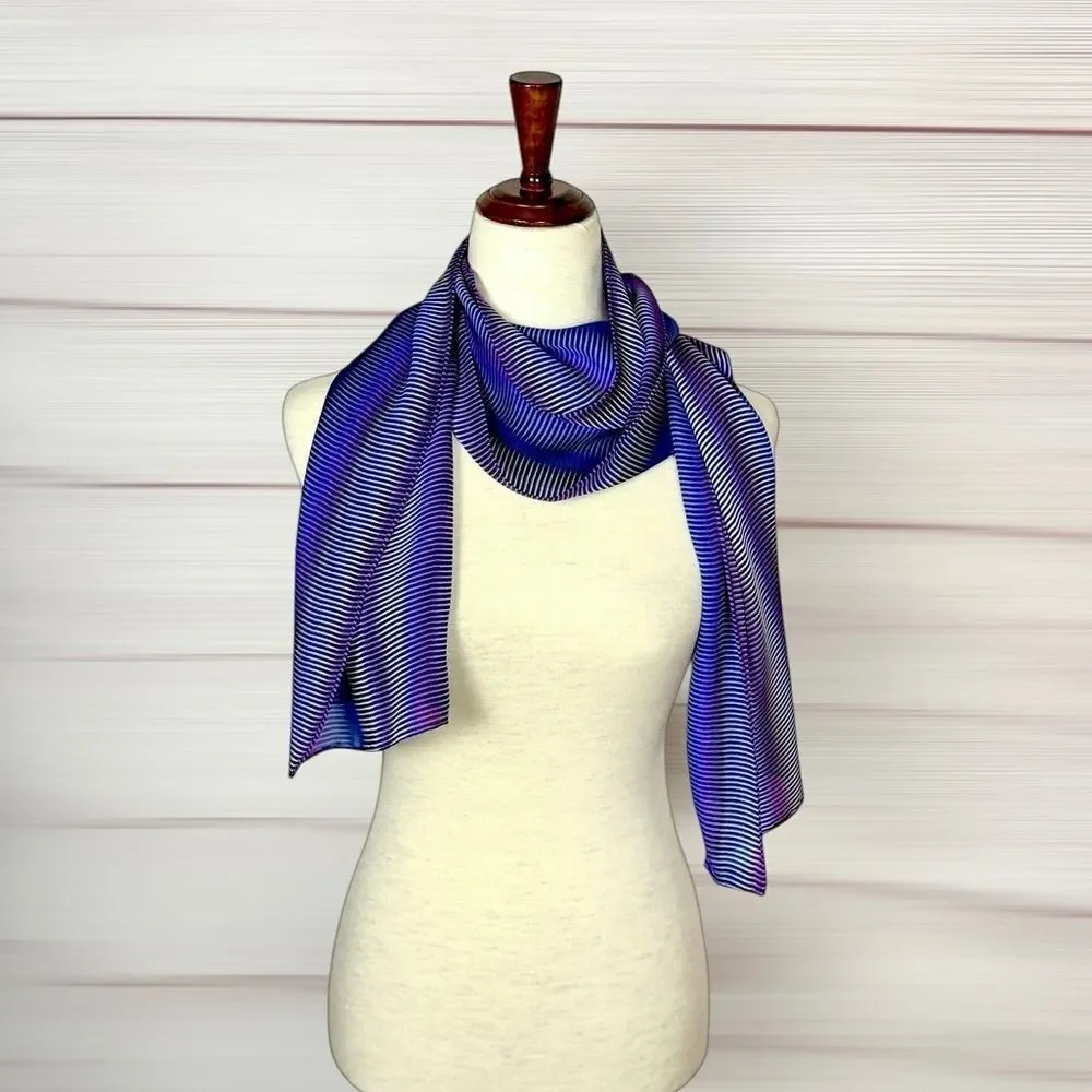 Carlisle Silk Oblong Scarf Blue Purple Striped Hand Rolled 60x14